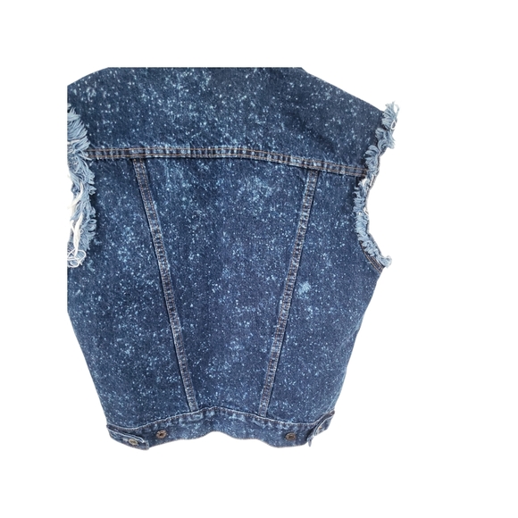 Vintage 80's Levi's Galactic Spotted 4 Pocket Frayed Denim Vest M - Picture 4 of 16